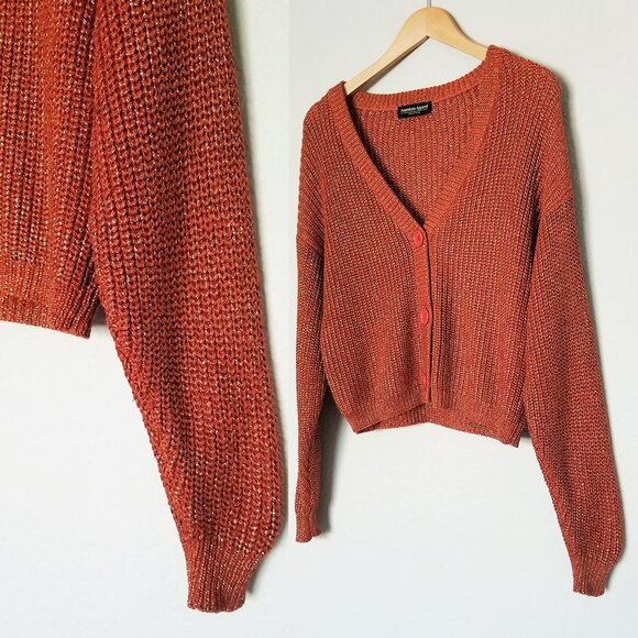 American Apparel Chunky Knit Metallic Cardigan Crop One Size Bronze Shimmer USA - Picture 16 of 16